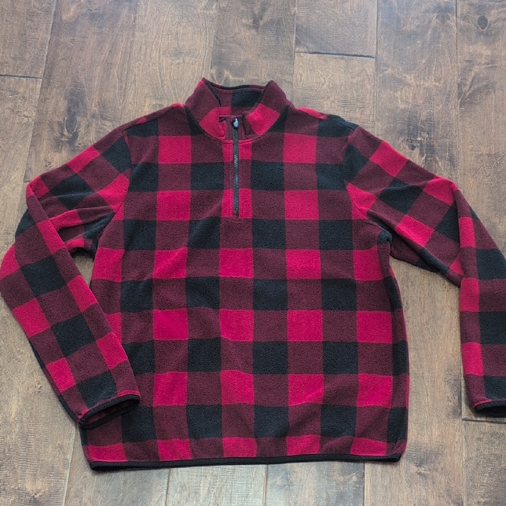 Joe Fresh Red and Black Plaid Zip-Up Sweater